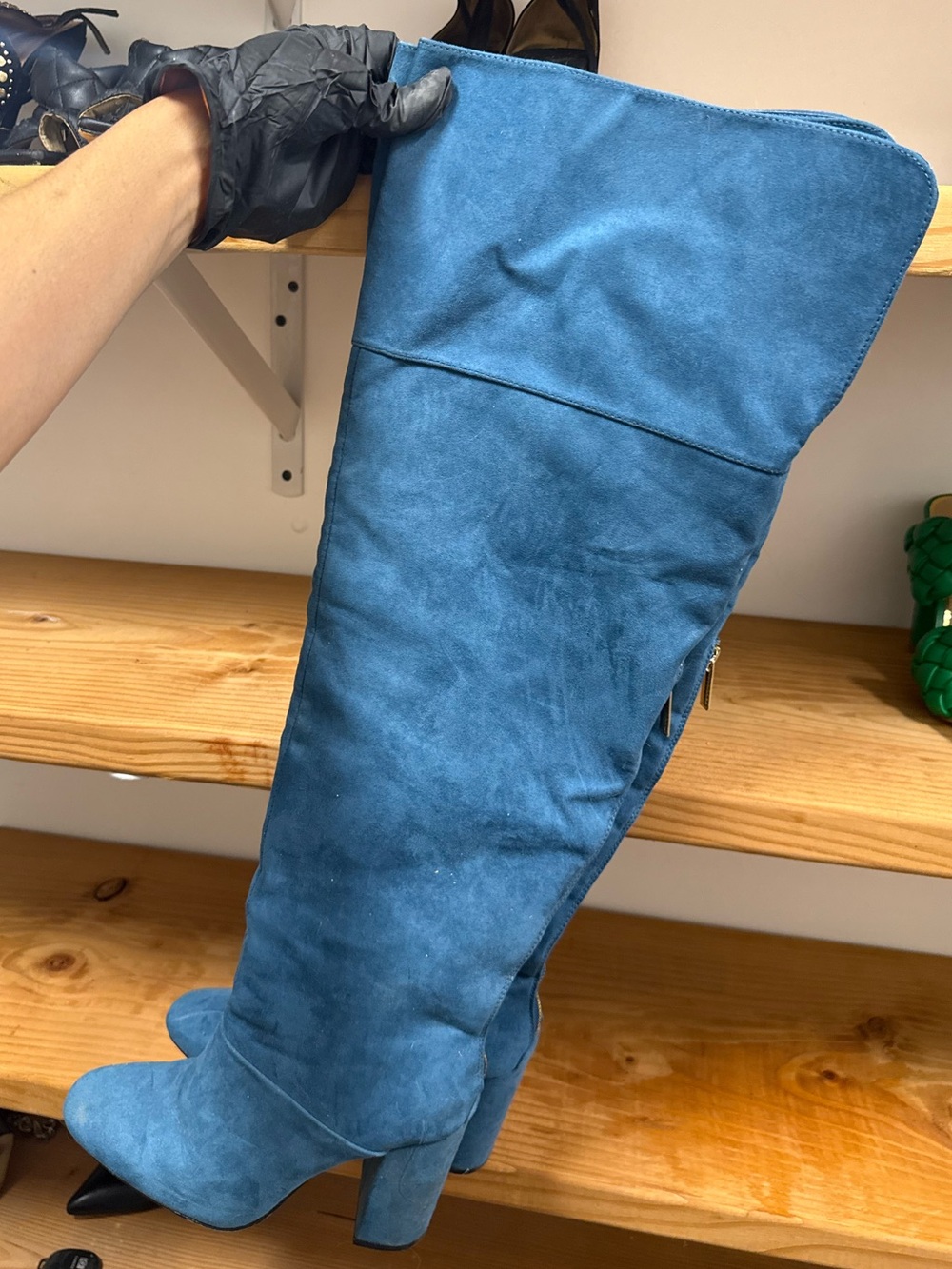 Blue Over-the-Knee Suede Block Heel Women’s Boots